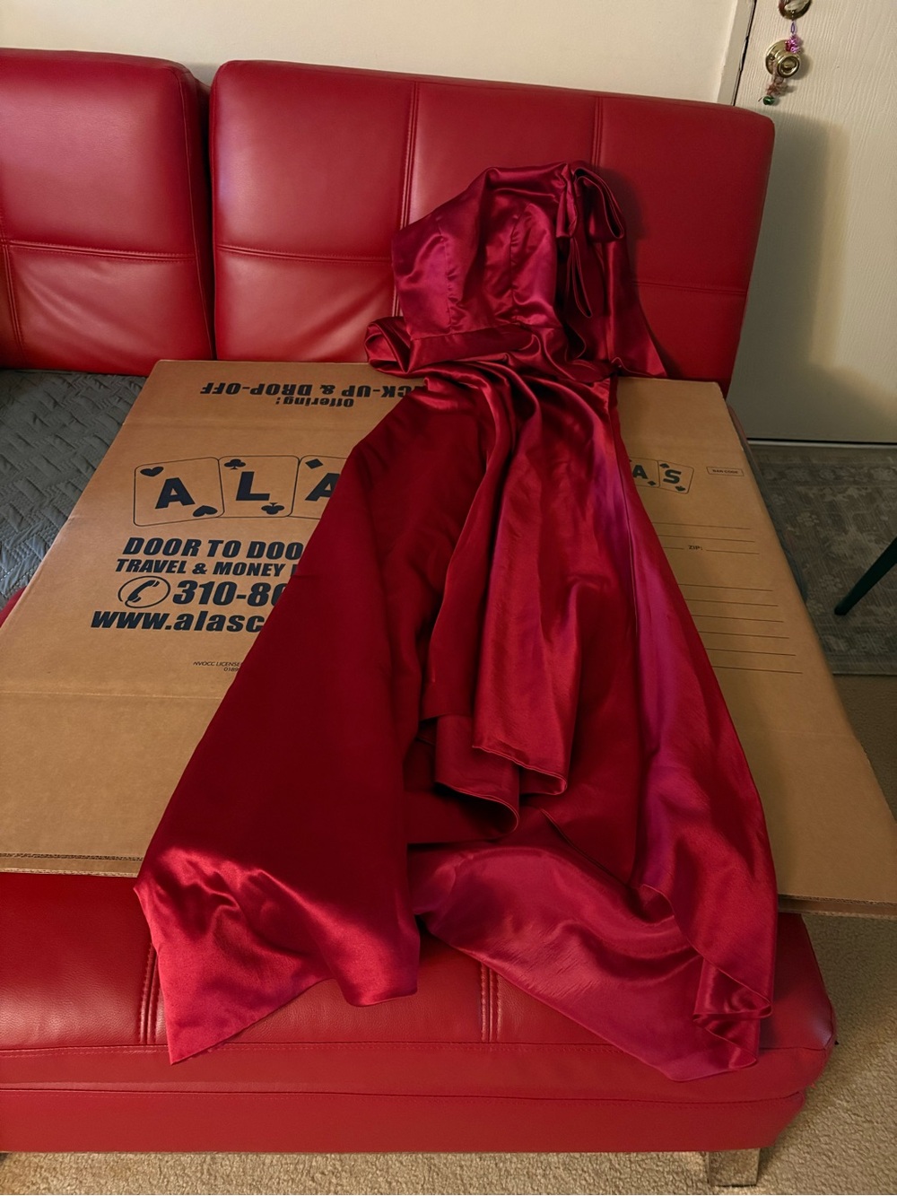 One-Shoulder Burgundy Mermaid Evening Gown with Bow Detail - Picture 6 of 9